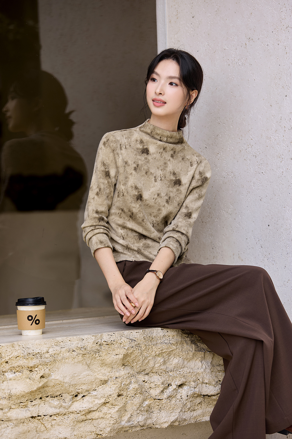 Tie-Dye Turtleneck Long-Sleeve T-Shirt