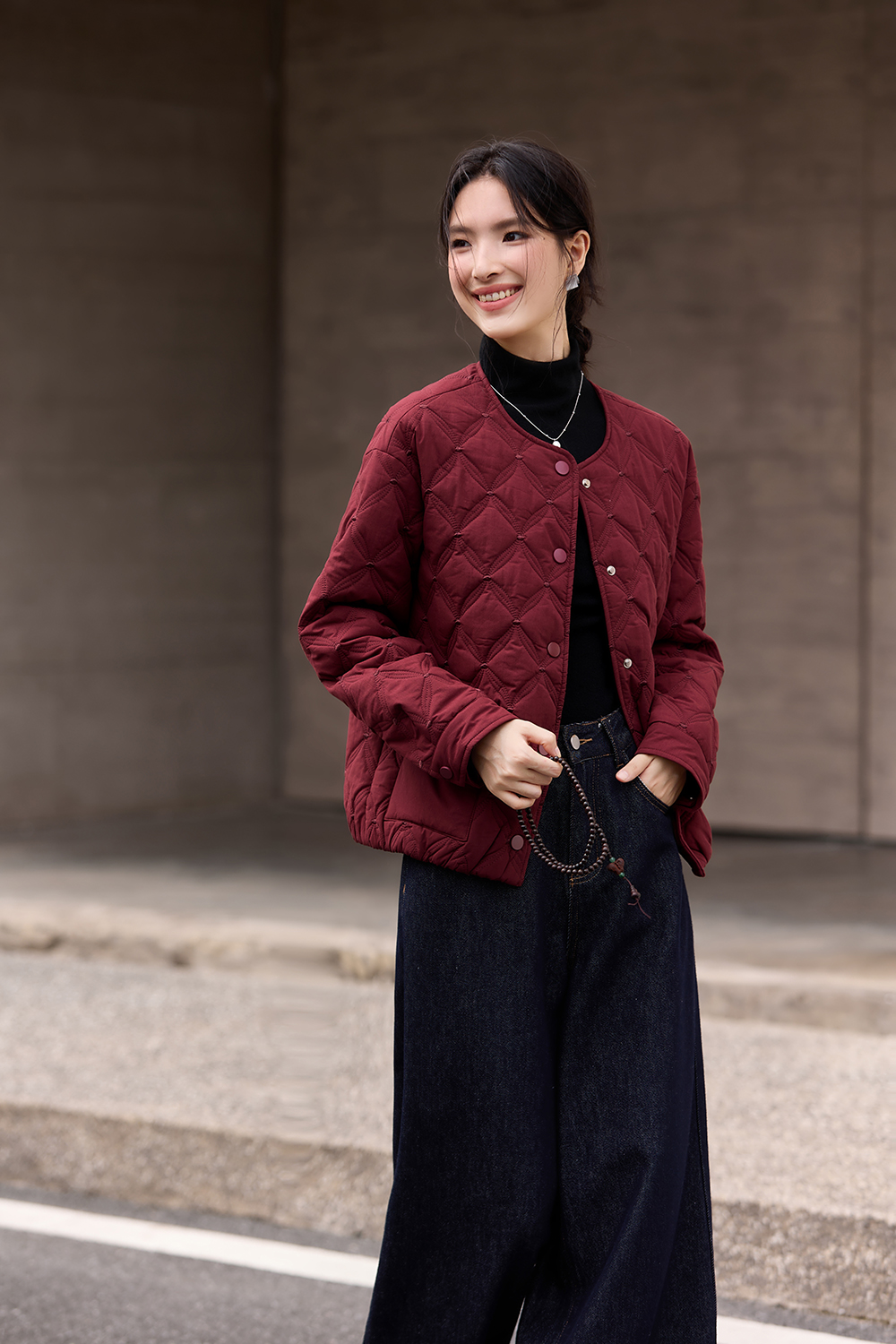 Crewneck Diamond-Quilted Cotton Jacket