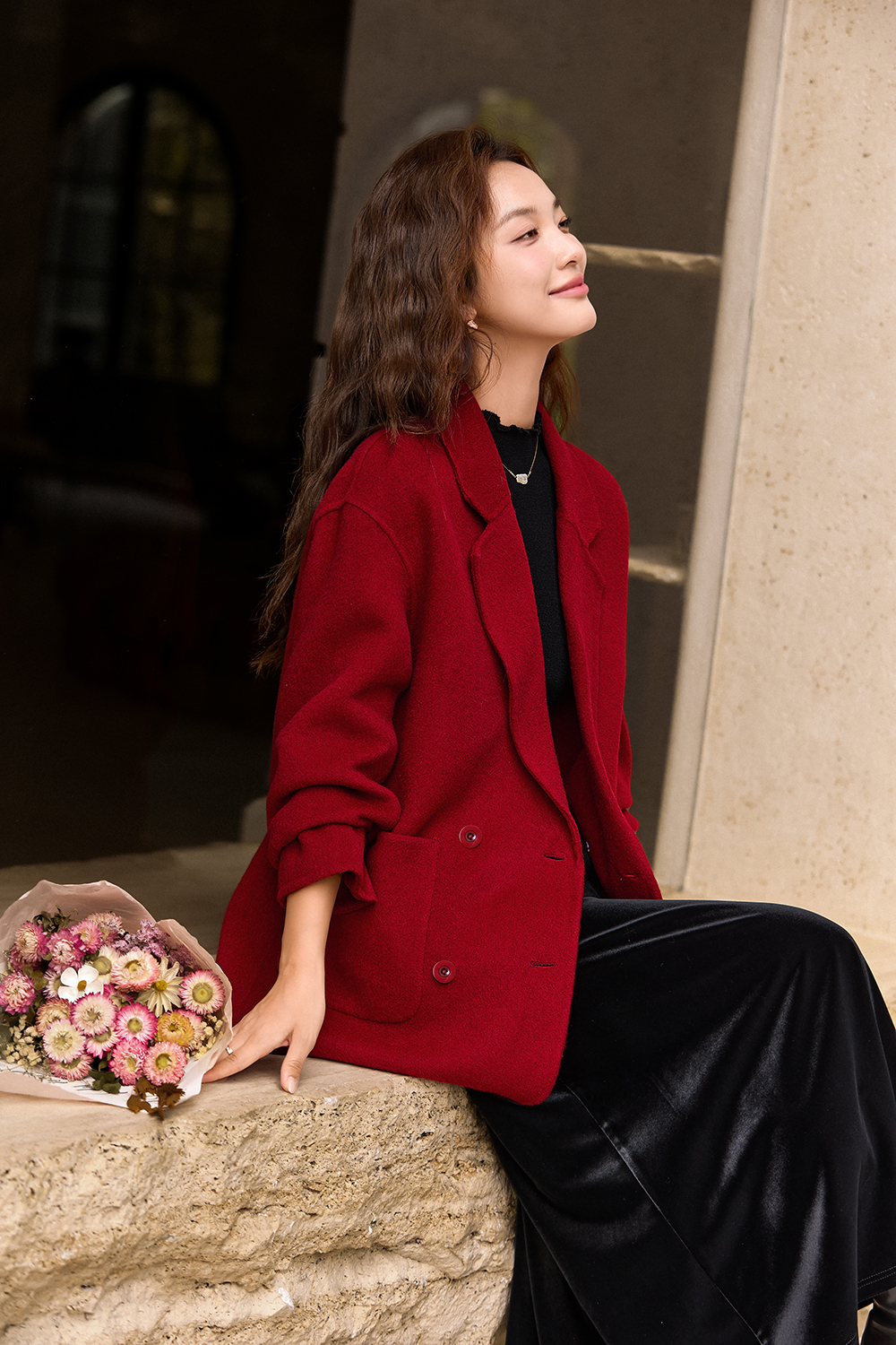 Grey plaid woolen suit jacket