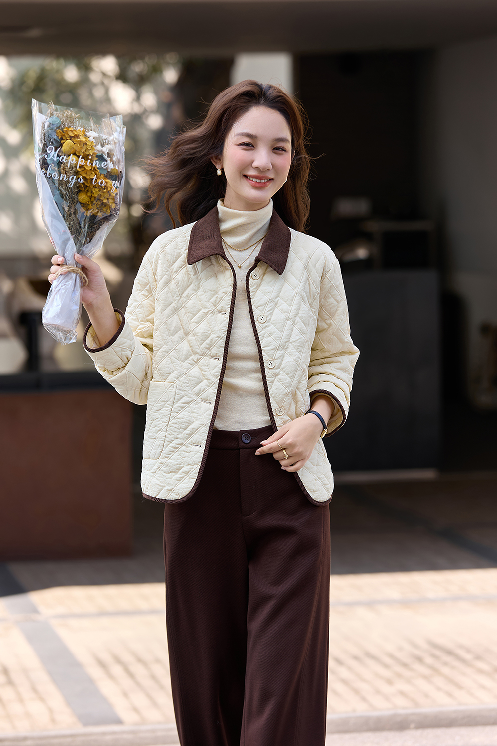 Collared Lightweight Quilted Coat