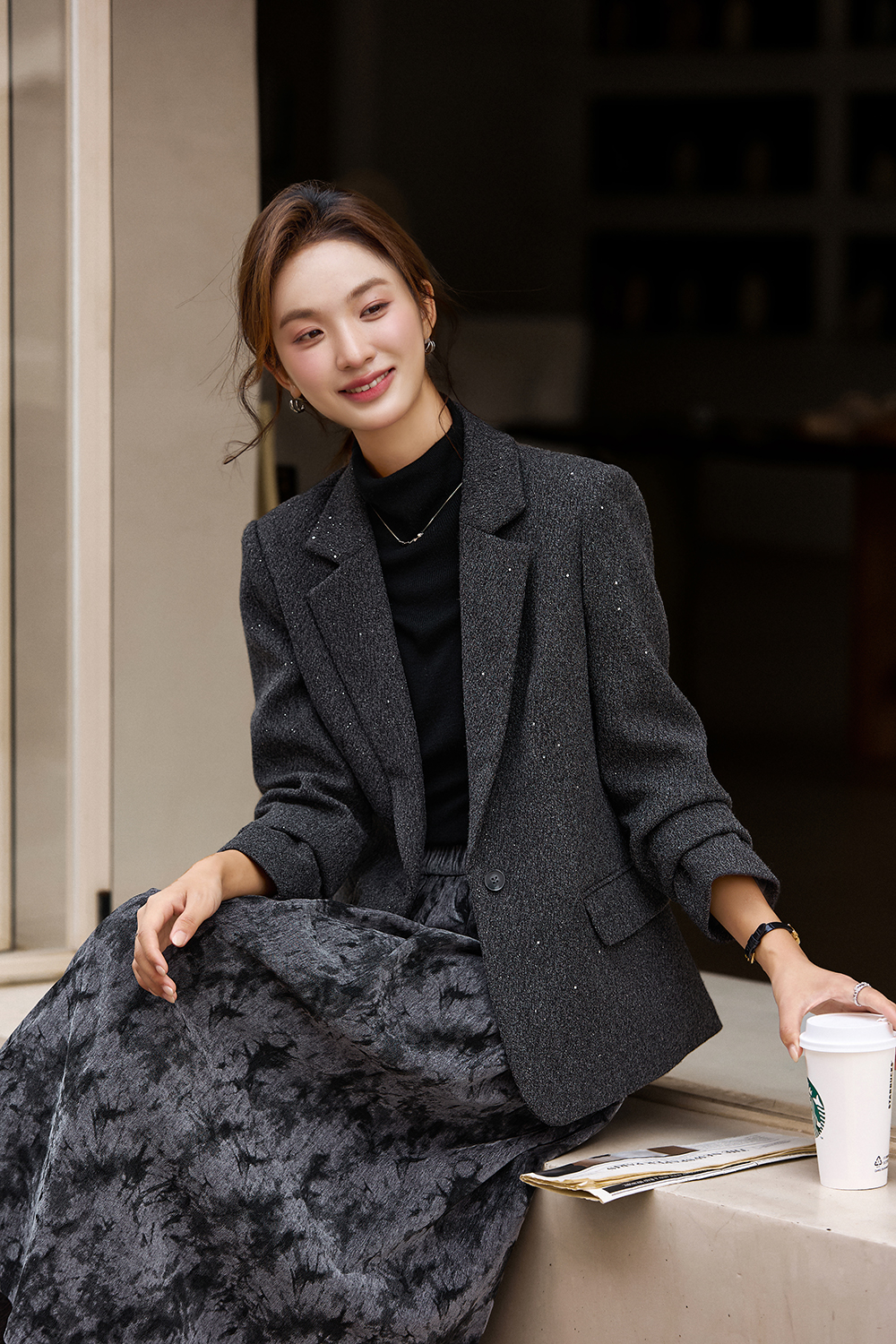 Dark grey sequin blazer