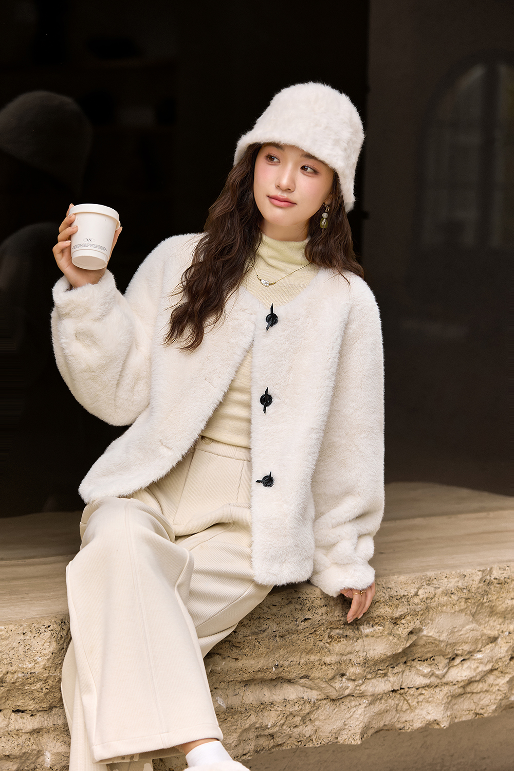 White lamb wool coat