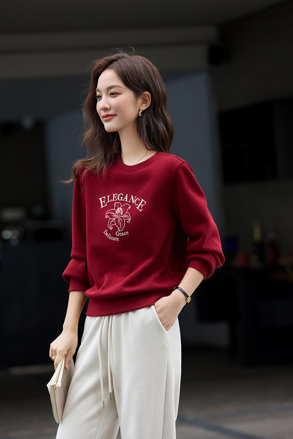 Raffia Red Printed Fleece-lined Sweatshirt