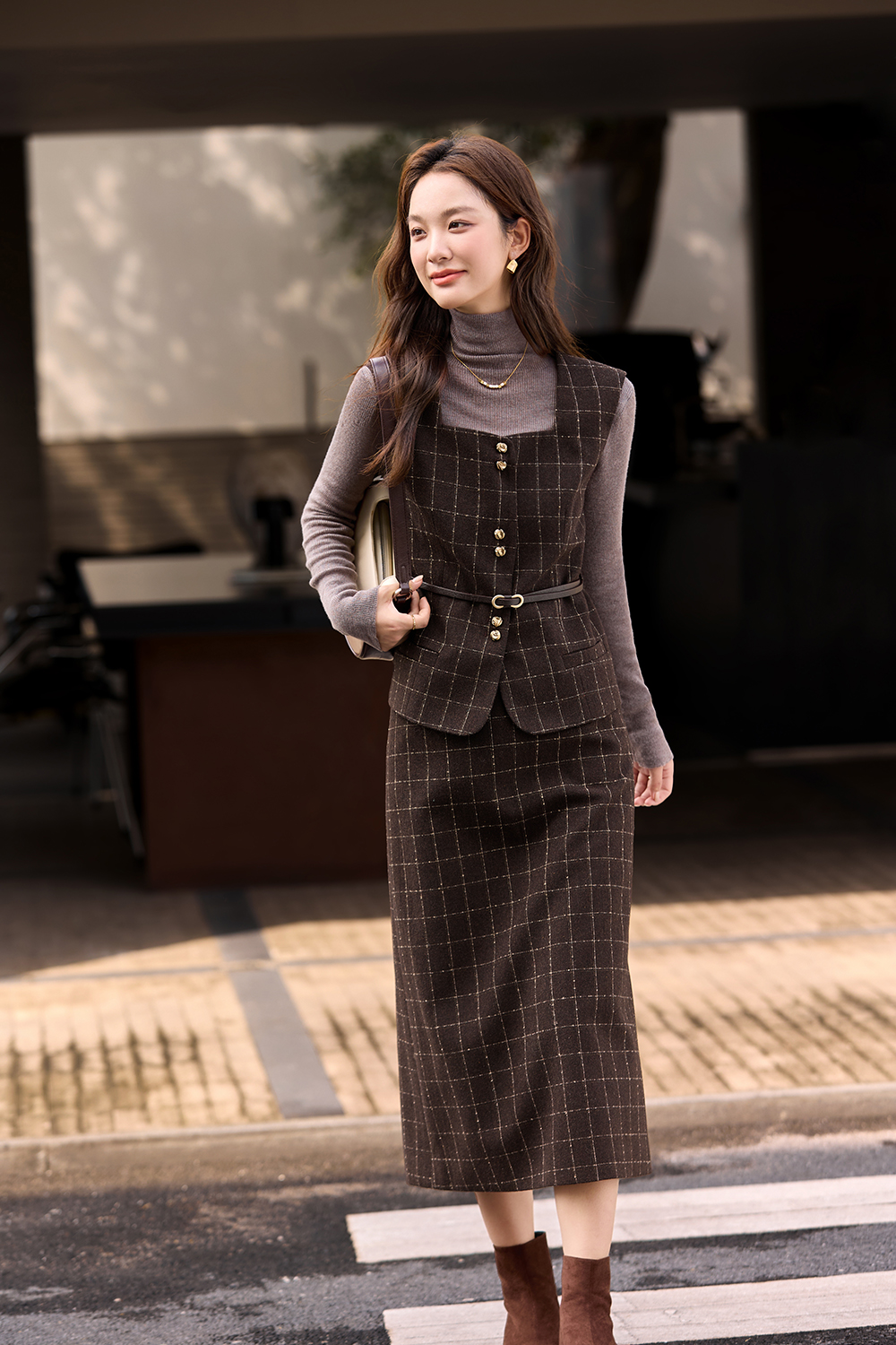 Square Neck Vest Midi Skirt Set