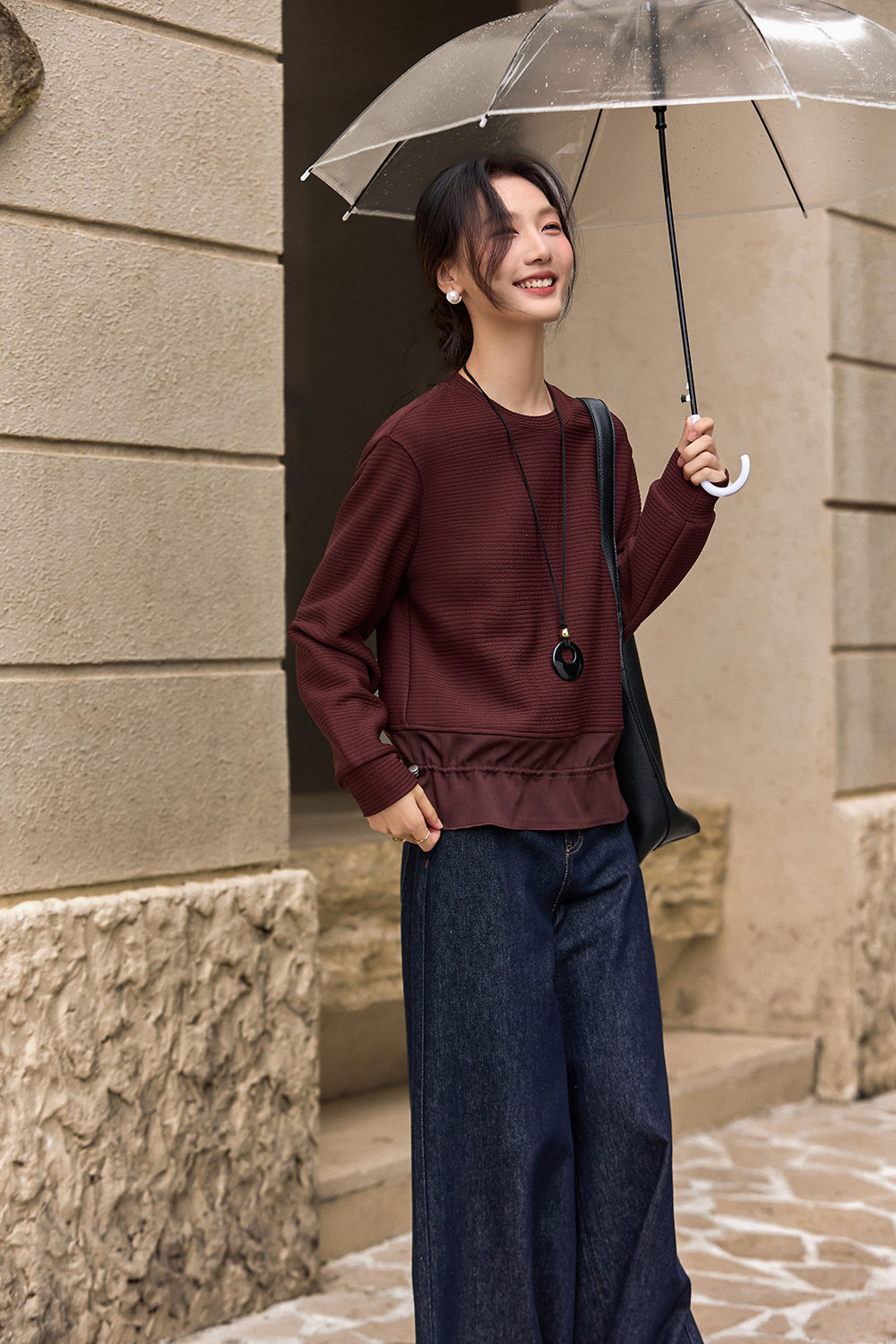 Drawstring Patchwork Casual Sweatshirt