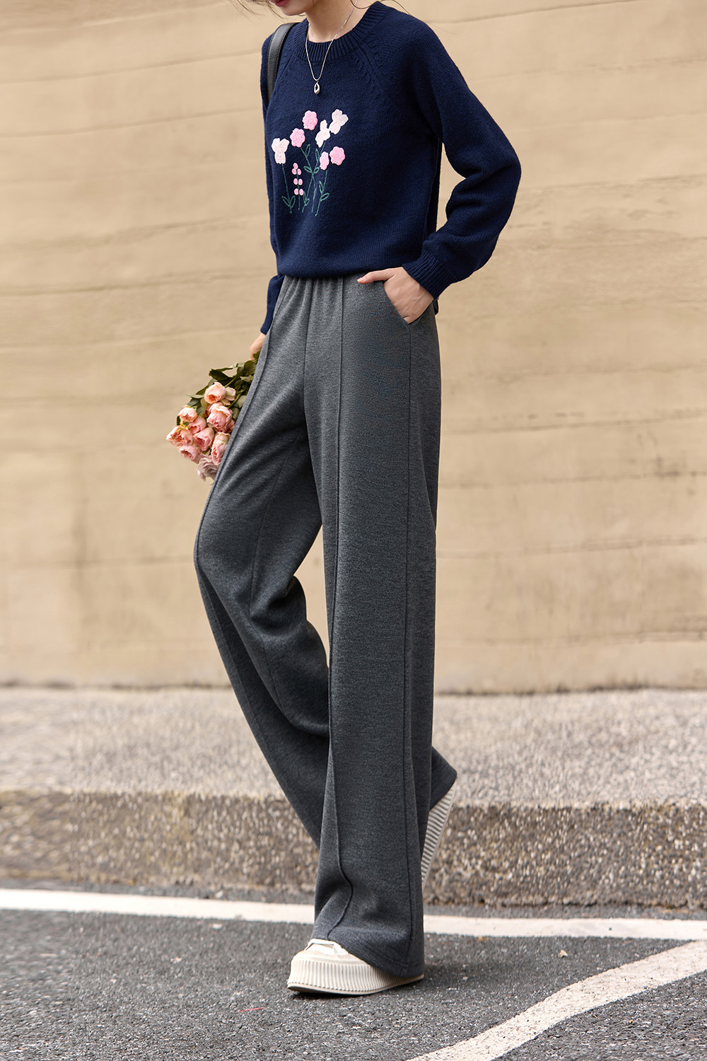 Gray Sporty Casual Pants