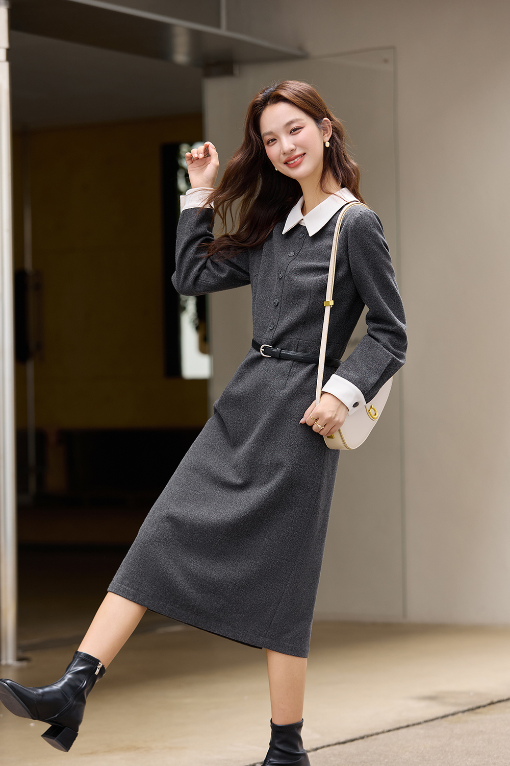 Color-blocking Lapel Dress