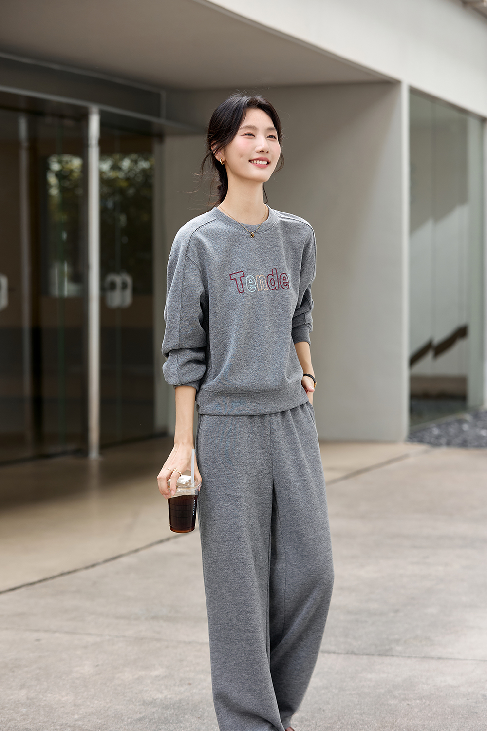 Grey letter embroidered tracksuit