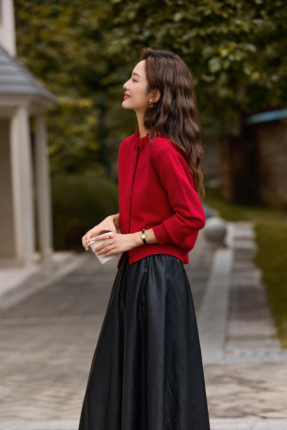 Y2K red three-dimensional crochet cardigan