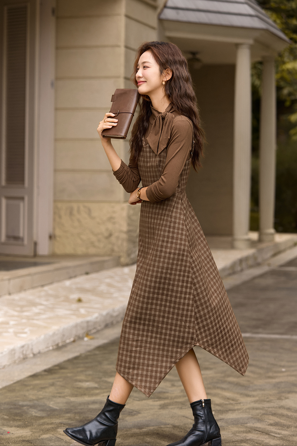 Coffee plaid dress