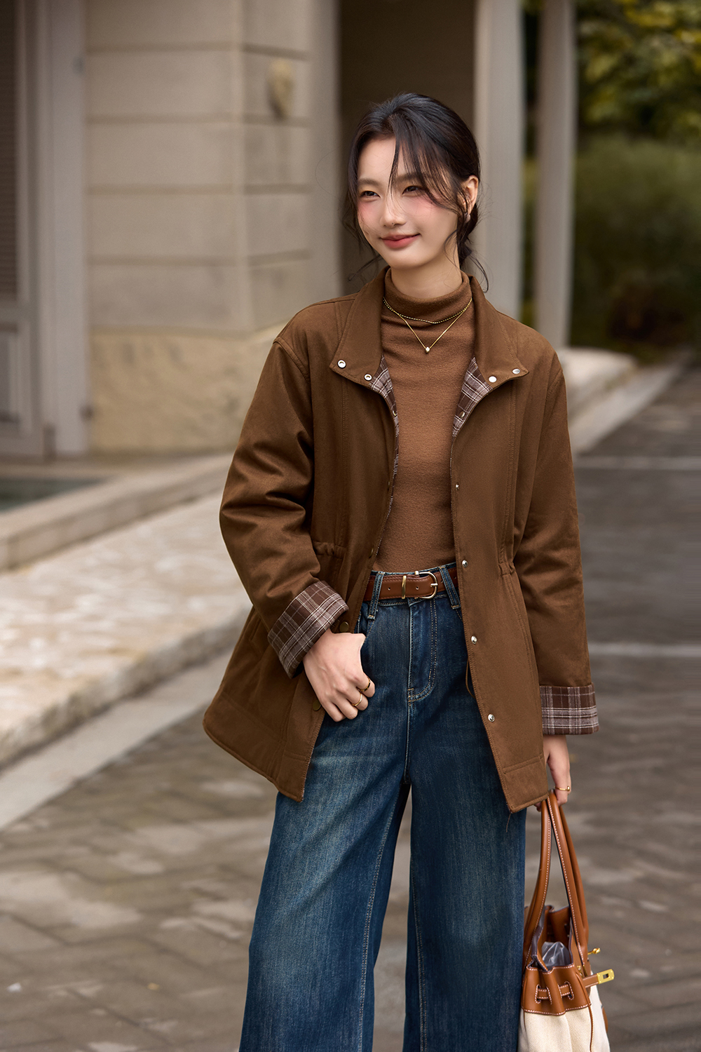 Color-block stand collar padded jacket