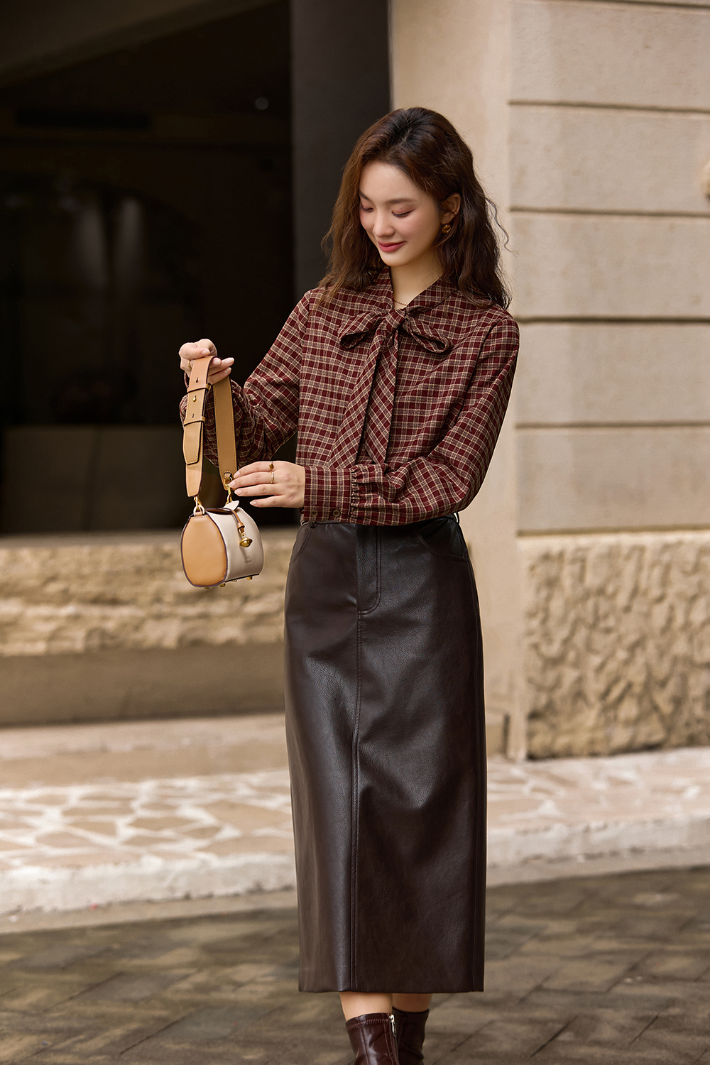 Coffee-colored vintage plaid shirt