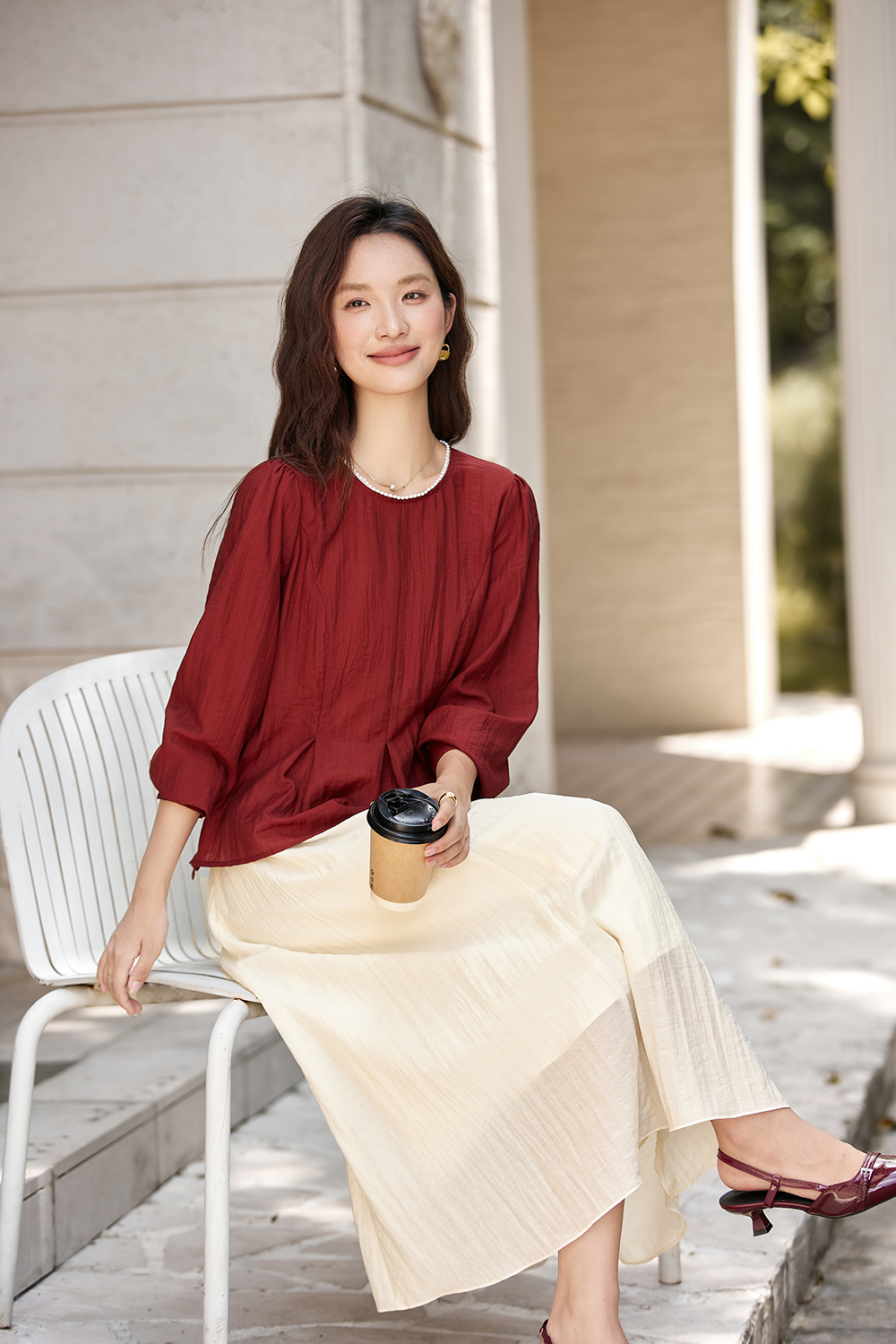 Elegant Crewneck Top & Waist-Defining Skirt Set-VIMLYSTORE