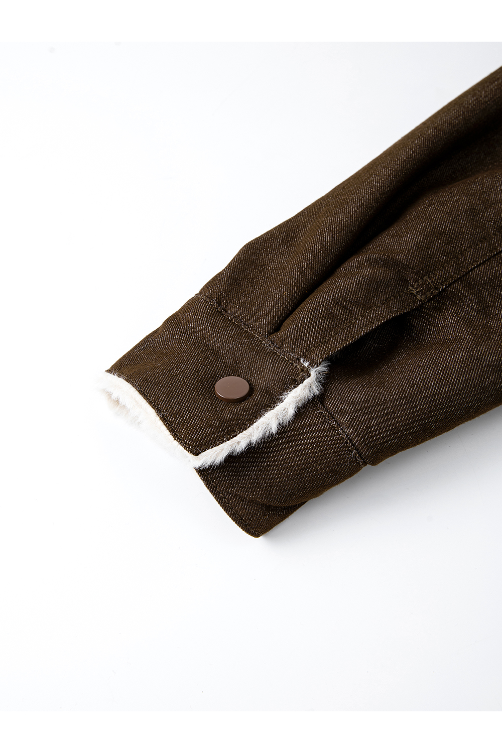 Lapel Brown Fleece-lined Denim Jacket