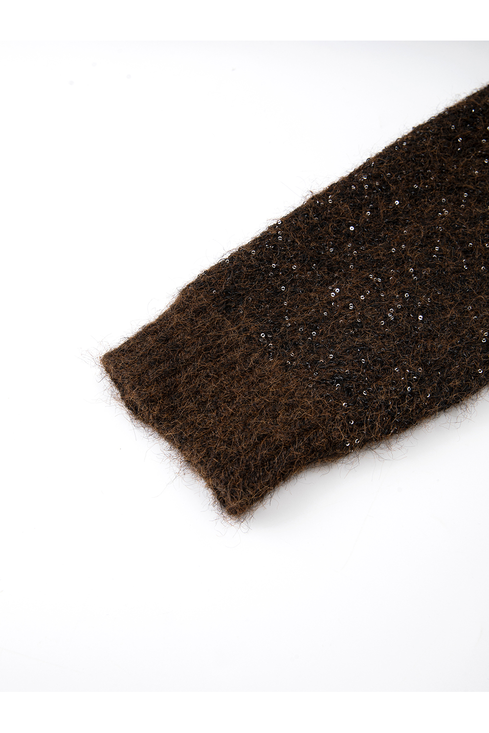 Coffee-Colored Crew Neck Sequin Sweater