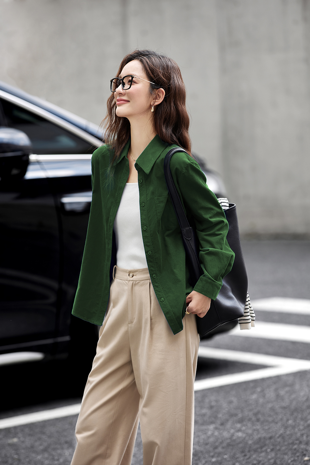 Vintage Corduroy Lapel Long Sleeve Shirt-VIMLYSTORE