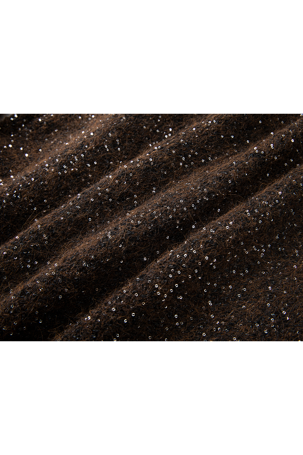 Coffee-Colored Crew Neck Sequin Sweater