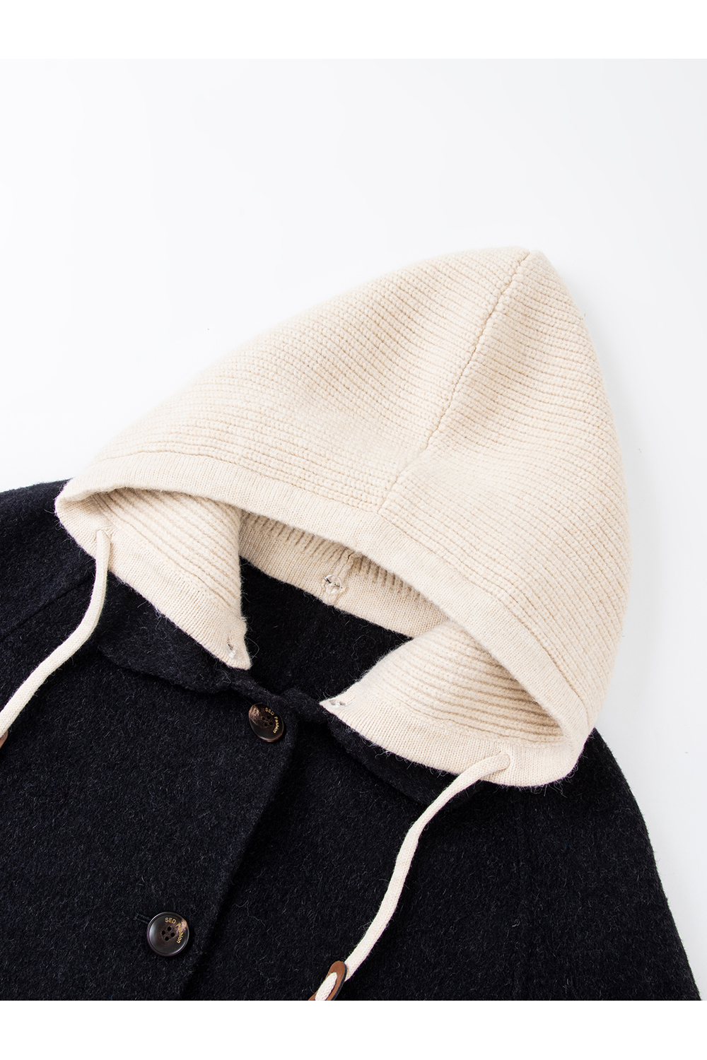 Contrast hooded wool coat