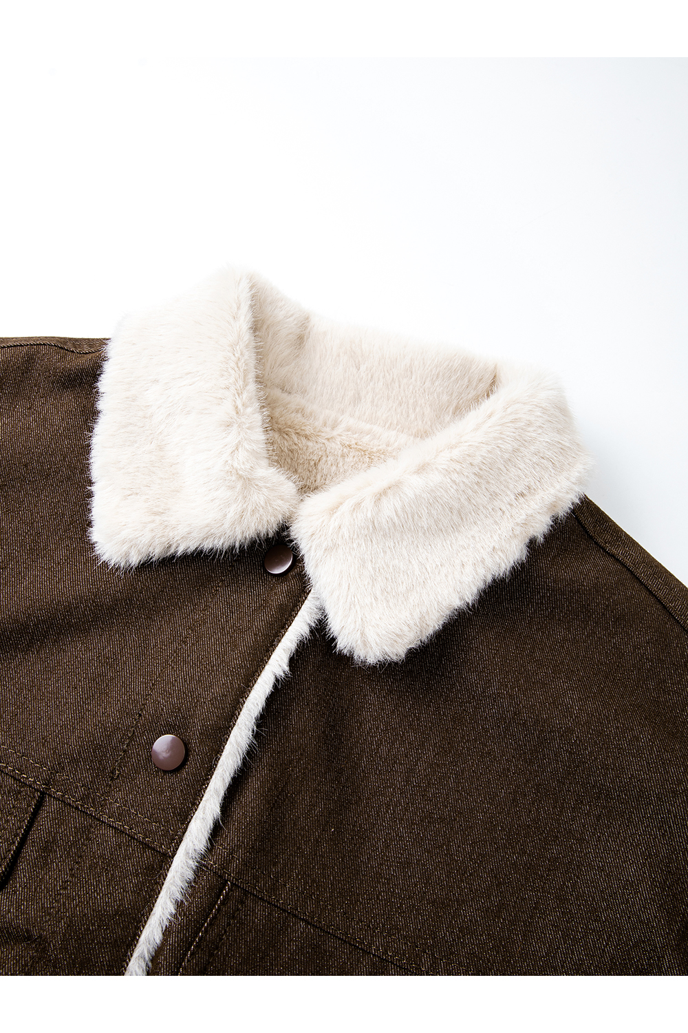 Lapel Brown Fleece-lined Denim Jacket