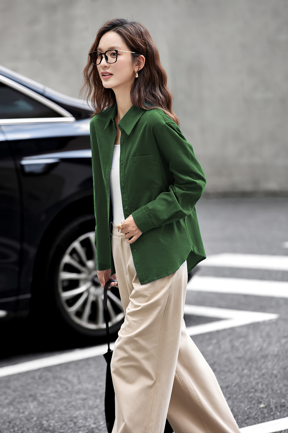 Vintage Corduroy Lapel Long Sleeve Shirt-VIMLYSTORE