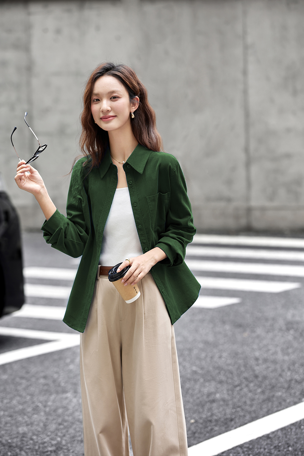 Vintage Corduroy Lapel Long Sleeve Shirt-VIMLYSTORE