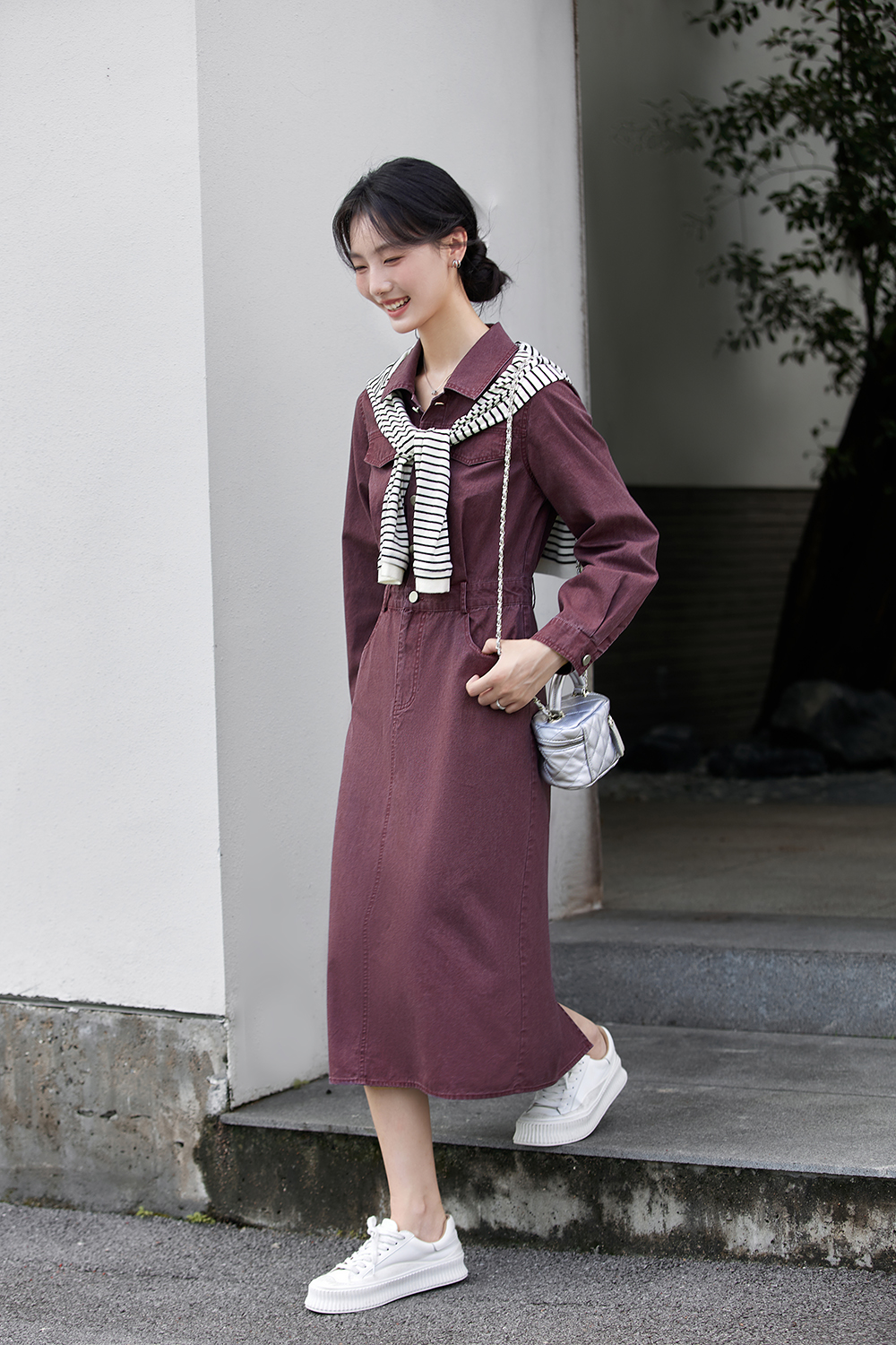 Utility-Chic Cotton Shirtdress with Belted Waist-VIMLYSTORE