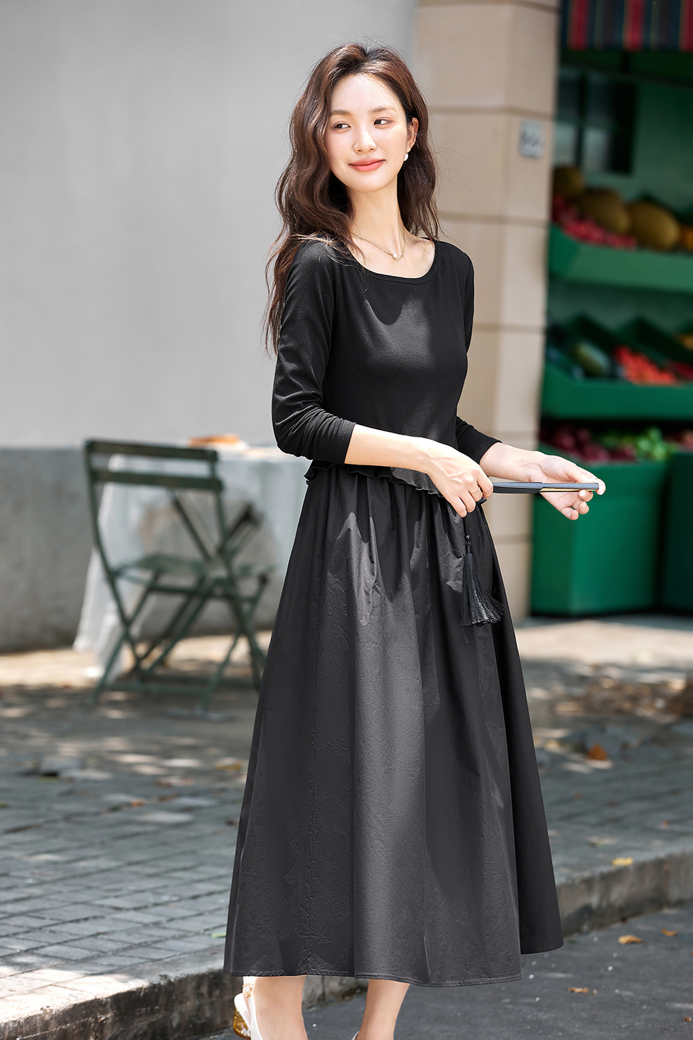 Asymmetric Hem Black Shift Dress-VIMLYSTORE