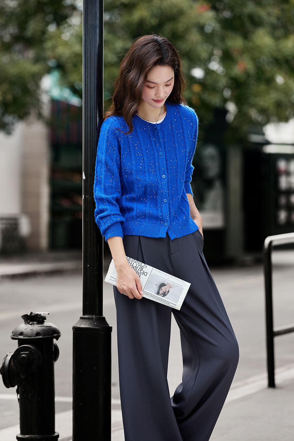 Sequin-Embellished Cable-Knit Cardigan-VIMLYSTORE