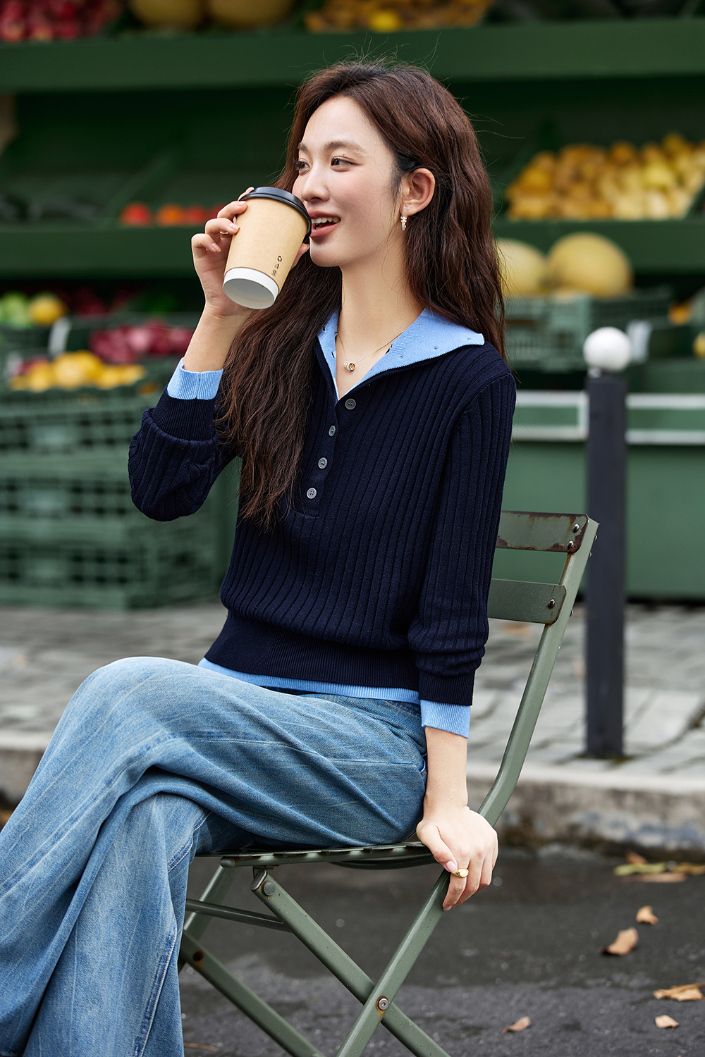 Color-Block Faux Layered Turtleneck Sweater-VIMLYSTORE