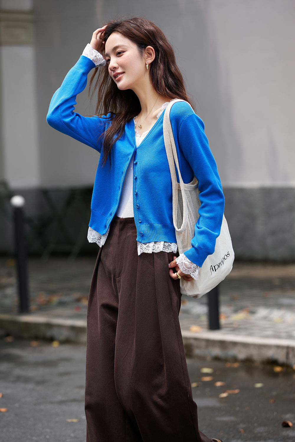 Lace-Paneled V-Neck Cardigan Wrap-VIMLYSTORE