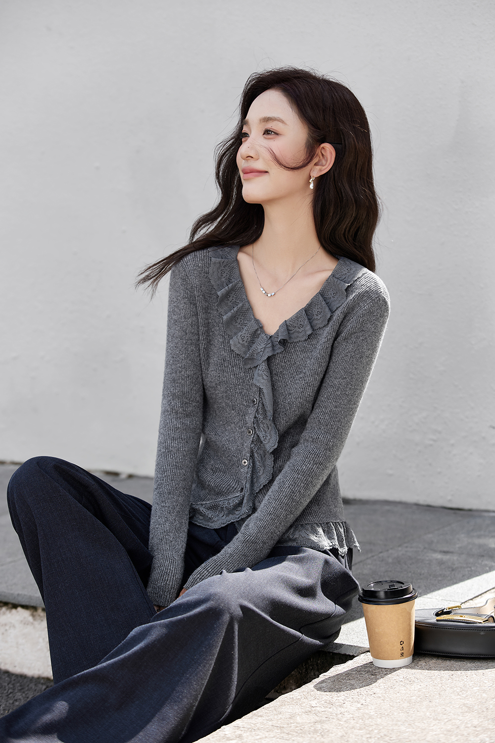 Lace-Trimmed V-Neck Layering Knit Camisole-VIMLYSTORE