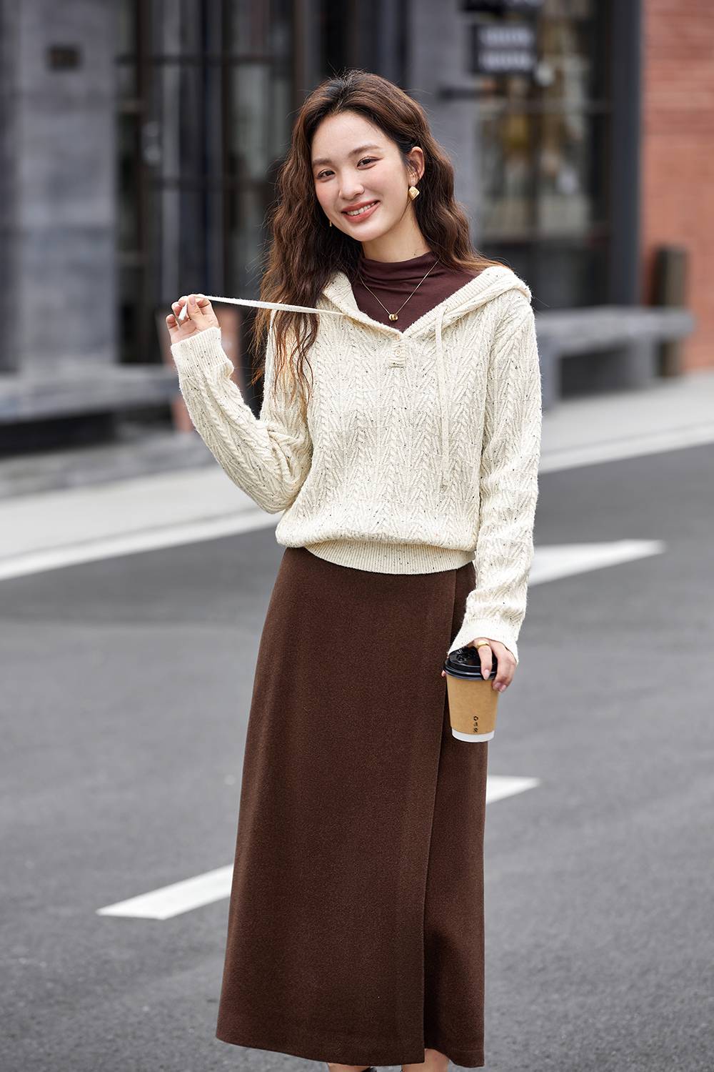 Soft Cable Hooded Long Sleeve Knit Sweater-VIMLYSTORE