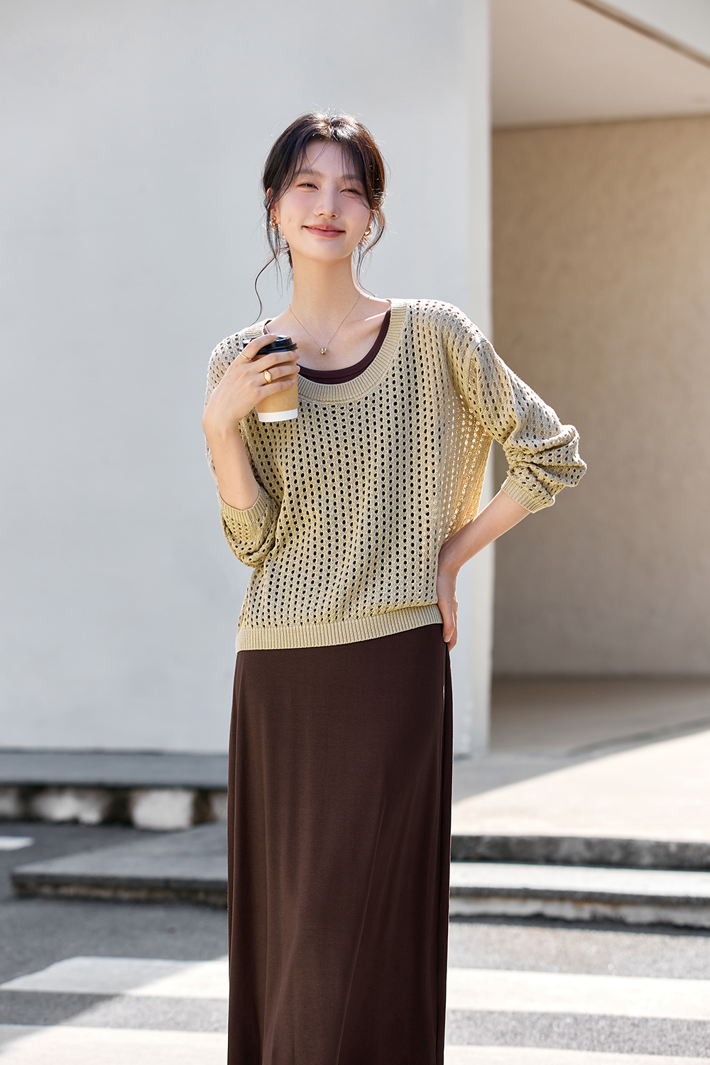 Cut-Out U-Neck Knit Top and Vest Dress Two-Piece Set-VIMLYSTORE