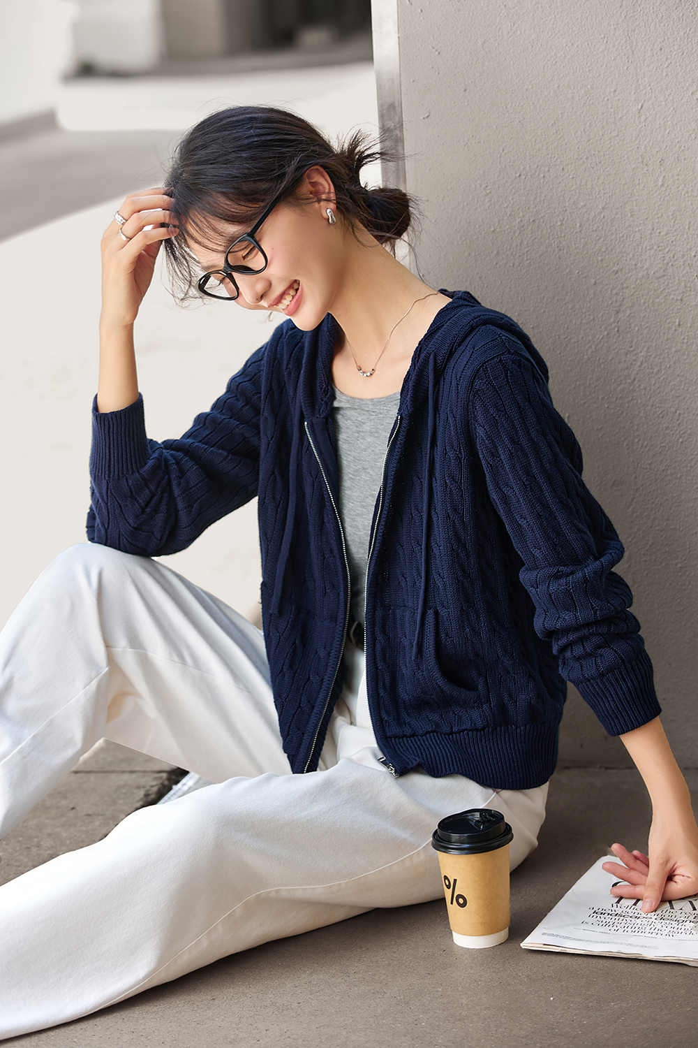 Lazy Style High-End Hooded Cable Knit Cardigan-VIMLYSTORE