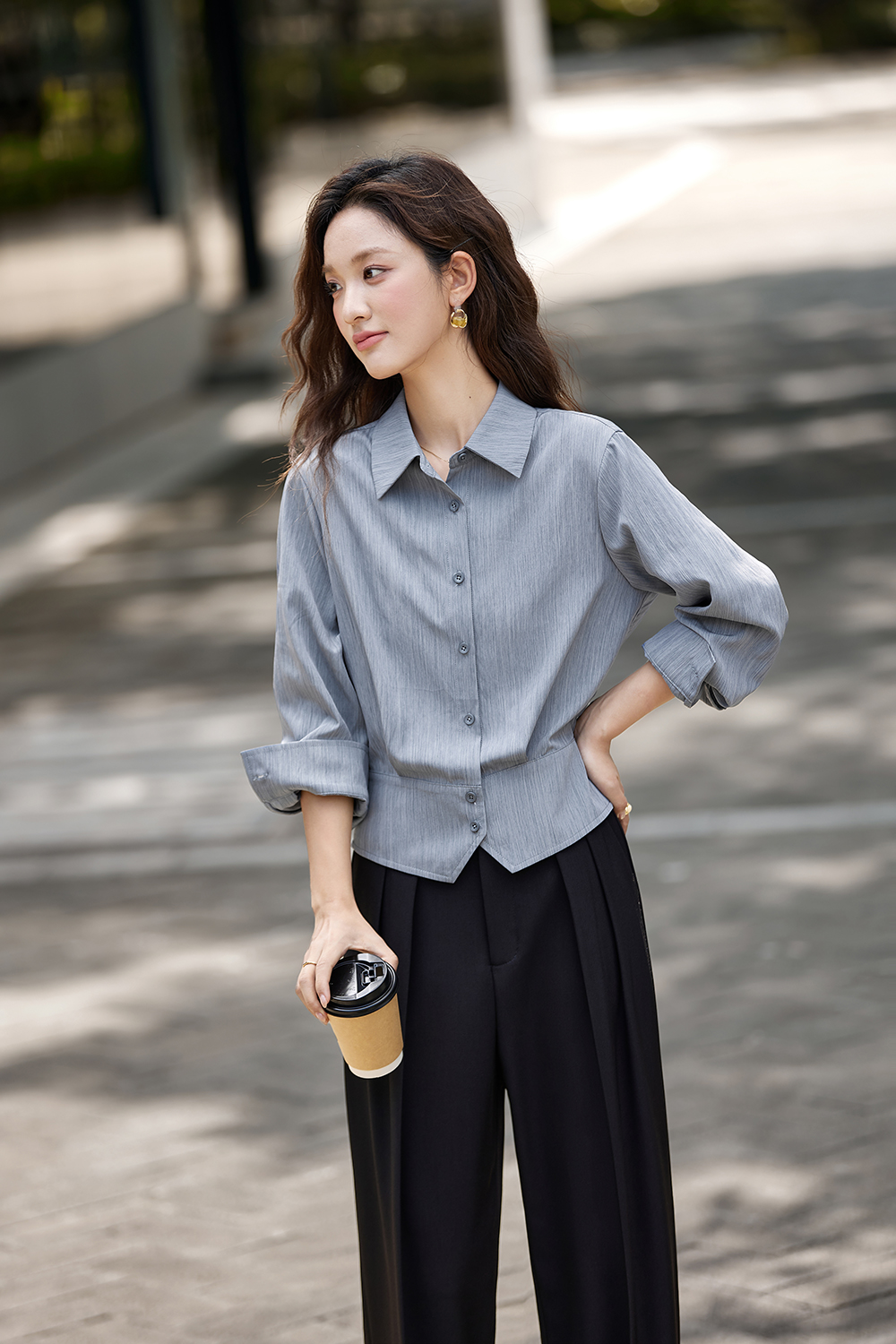 Irregular Design Elegant Striped Lapel Shirt-VIMLYSTORE