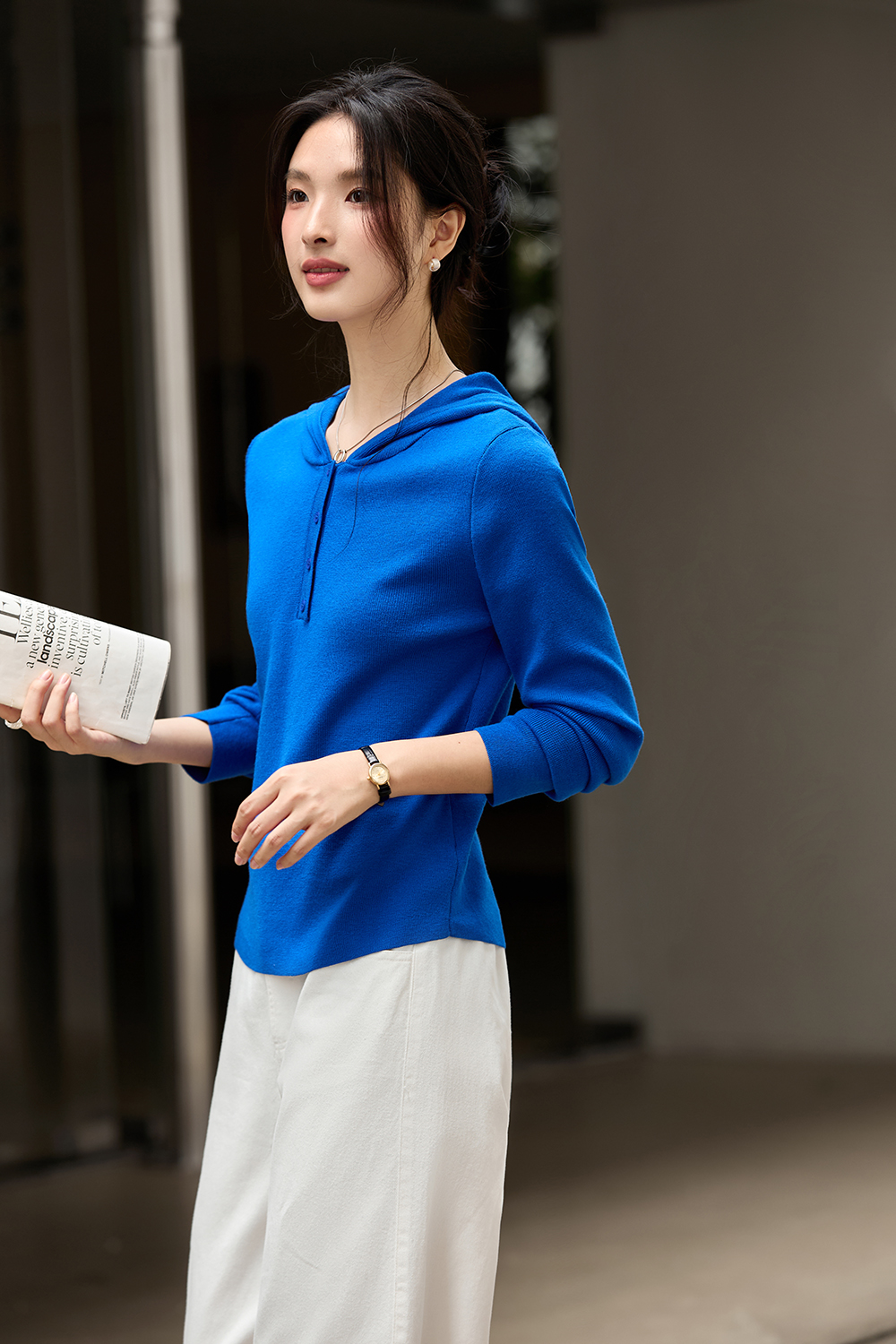 Wool-Blend Hooded Longline Knit Top-VIMLYSTORE