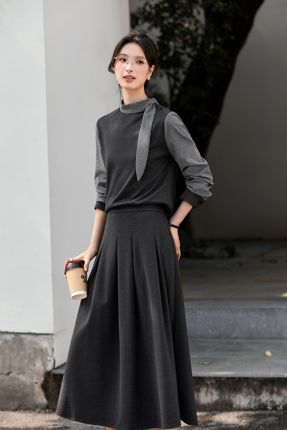 Stand Collar Top & Flowy Maxi Skirt Set-VIMLYSTORE