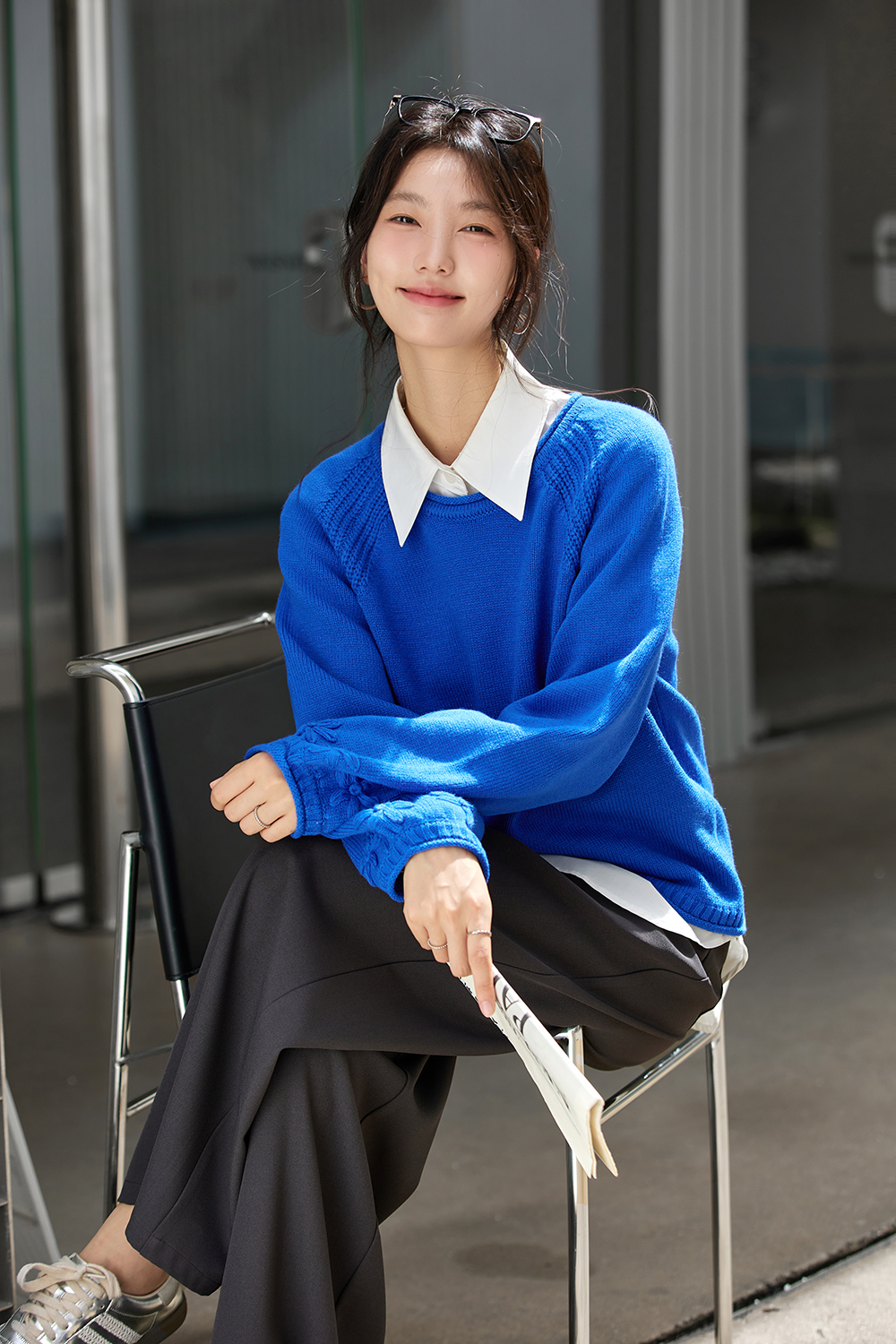 Blue three-dimensional crocheted sweater-VIMLYSTORE