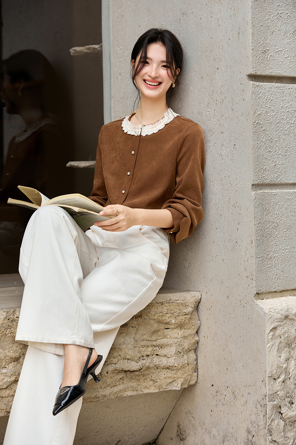 Corduroy Shirt with Lace Trim-VIMLYSTORE