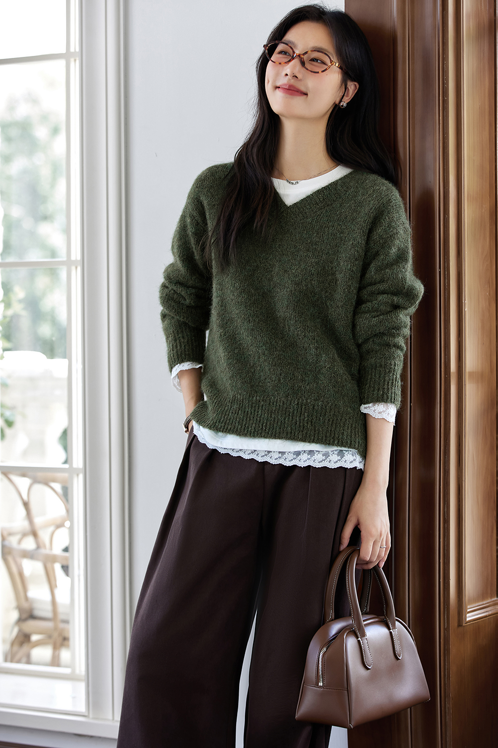 Plush green leisure sweater-VIMLYSTORE