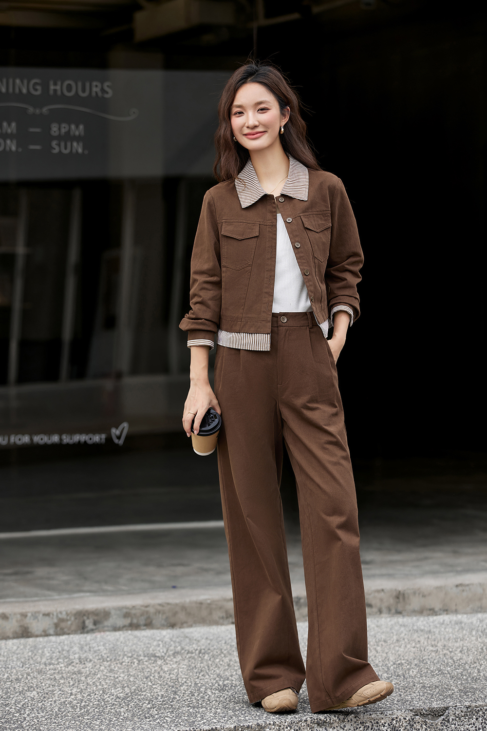 Utility Style Lapel Jacket Wide-Leg Nylon Pants Set-VIMLYSTORE