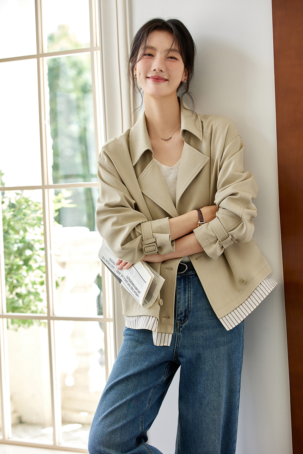 Khaki lapel trench coat-VIMLYSTORE