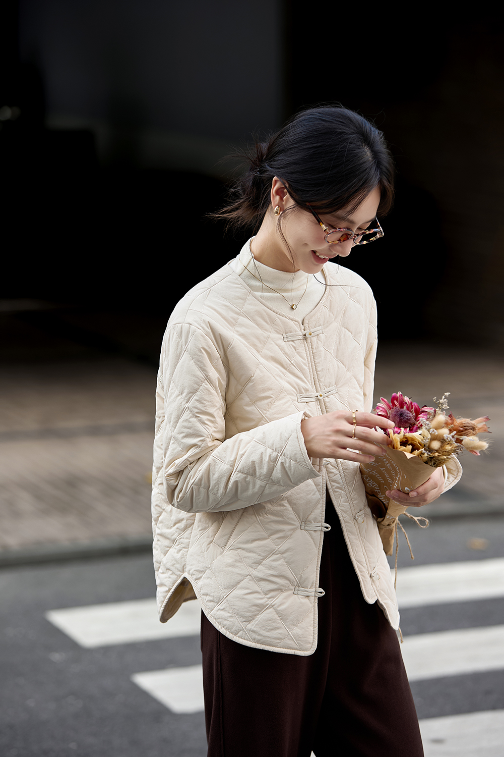 Loose Frog Closure Diamond Quilted Warm Cotton Jacket-VIMLYSTORE