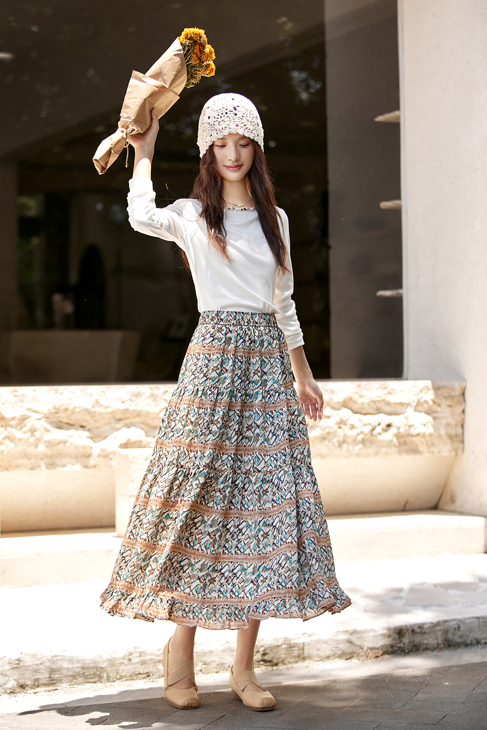 Vacation Style Floral Print Tiered Skirt-VIMLYSTORE