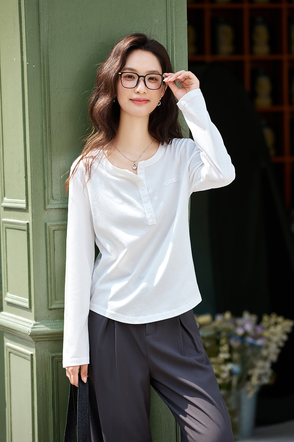 Letter Embroidery Long Sleeve T-Shirt-VIMLYSTORE