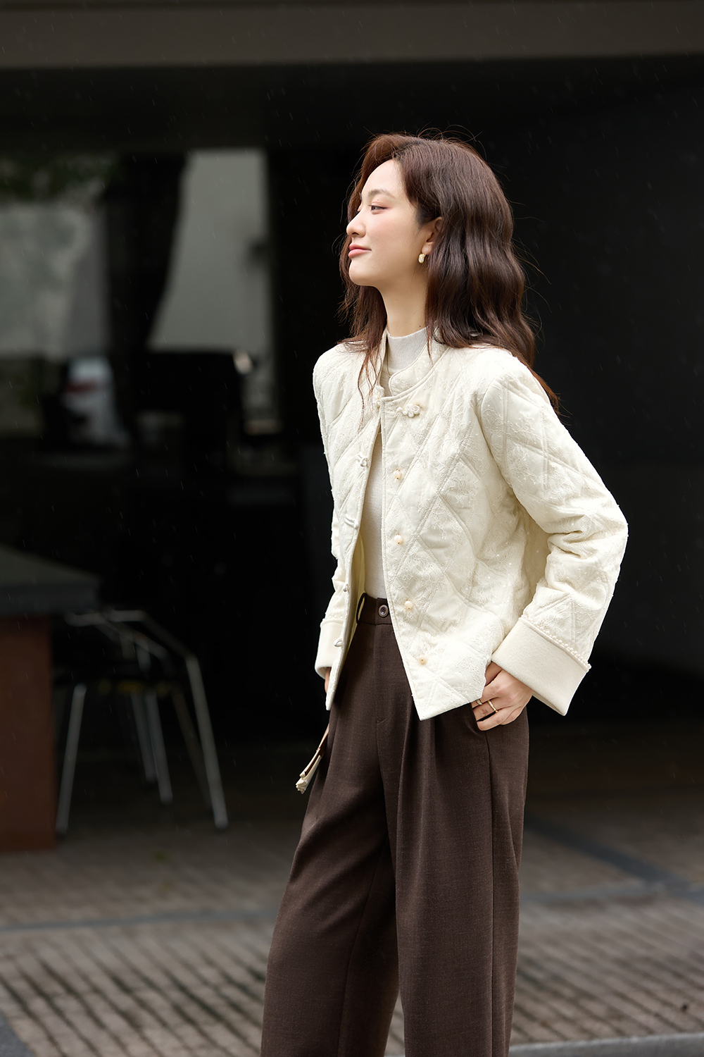 Neo-Chinese Lace-Embroidered Cotton Coat-VIMLYSTORE
