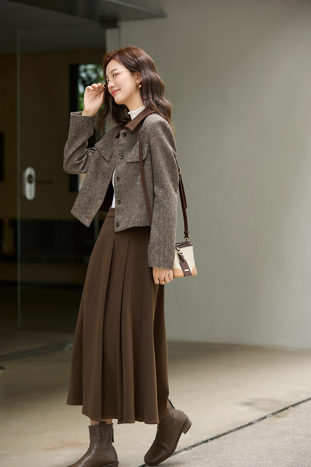 Vintage Wool Coat with Midi Skirt-VIMLYSTORE