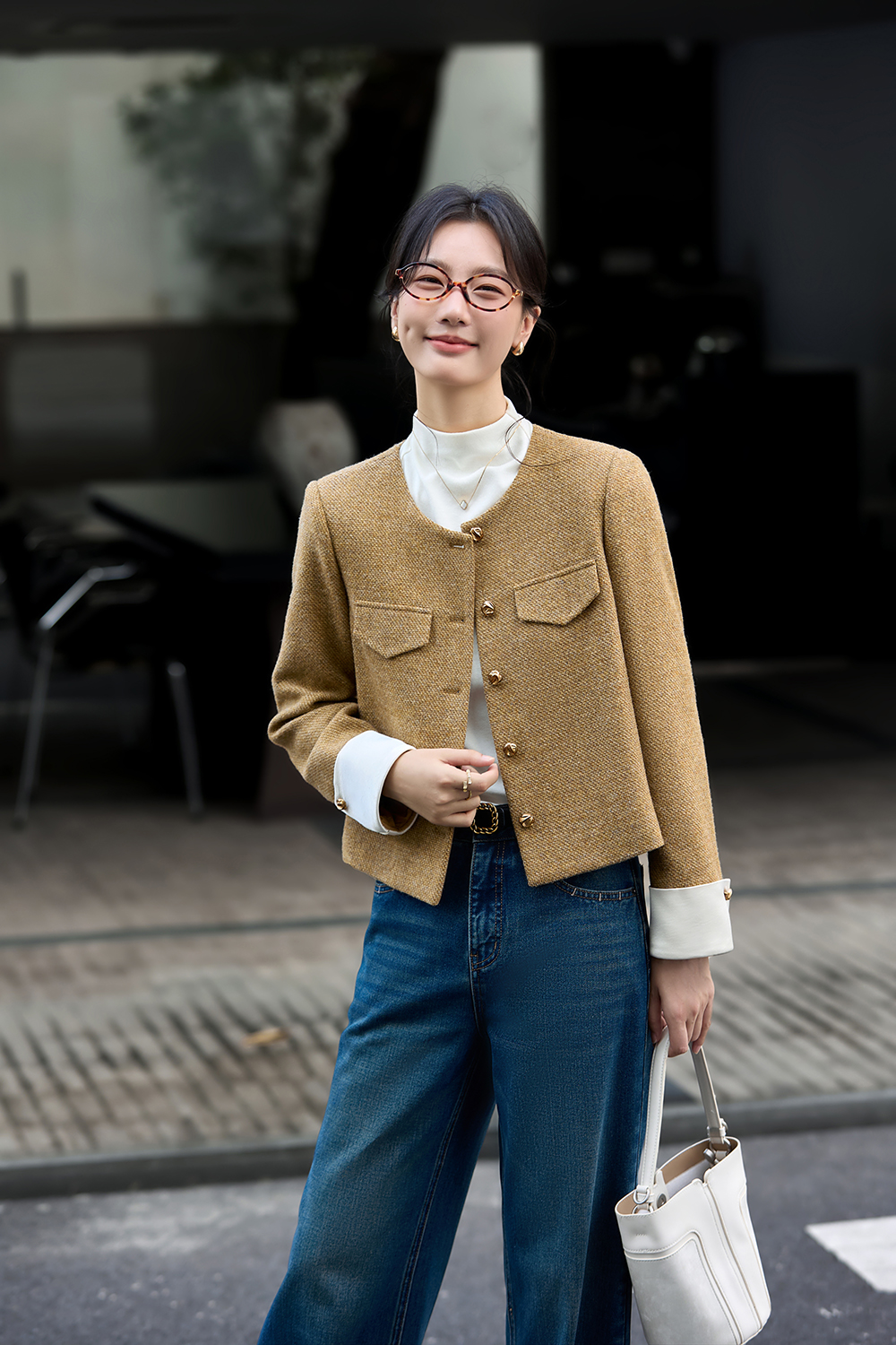 Brown Round Neck Woolen Versatile Coat-VIMLYSTORE