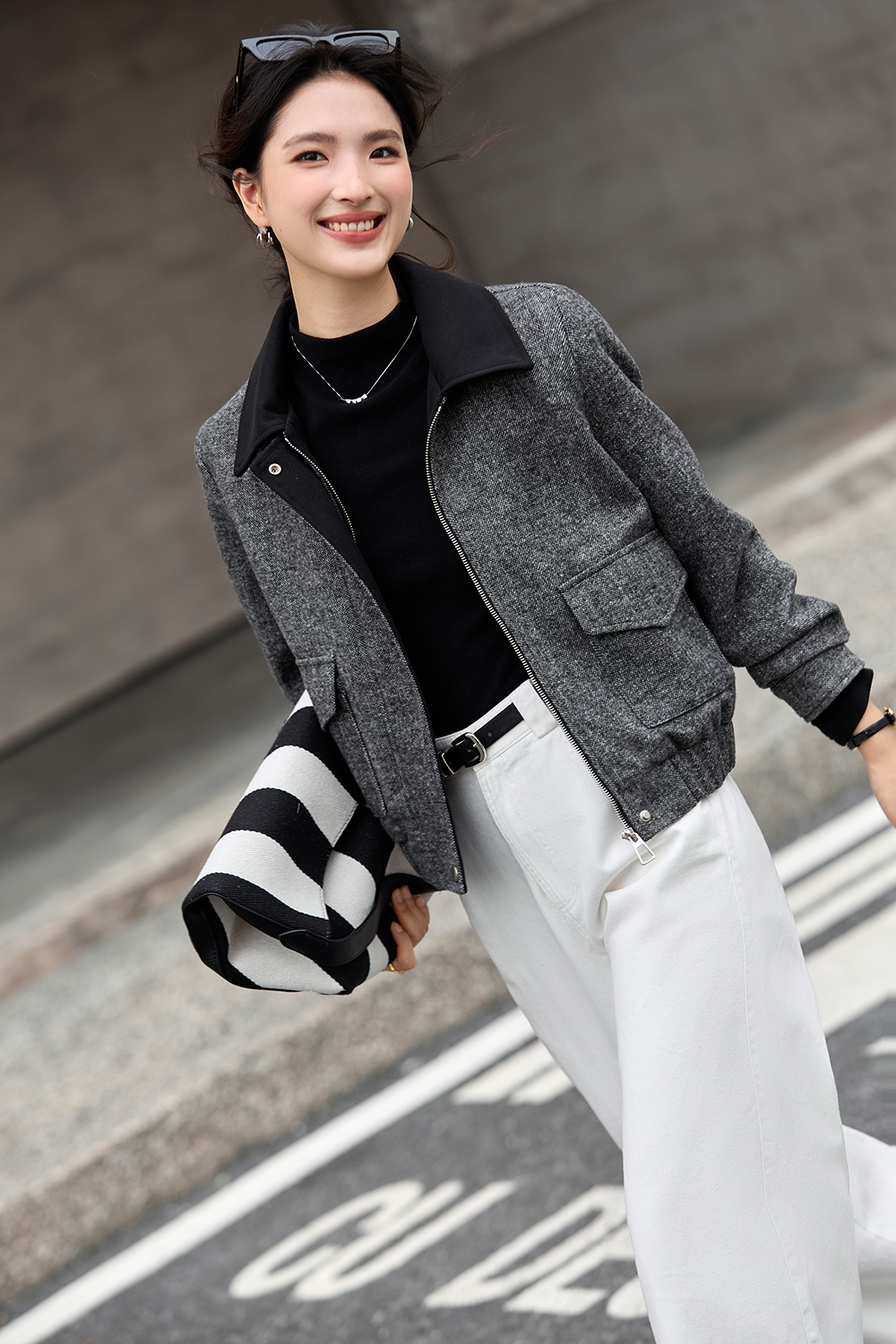 Vintage Gray Flecked Wool-Blend Coat-VIMLYSTORE