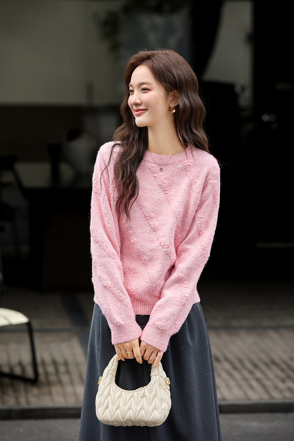 Soft Round Neck Textured Knit Sweater-VIMLYSTORE